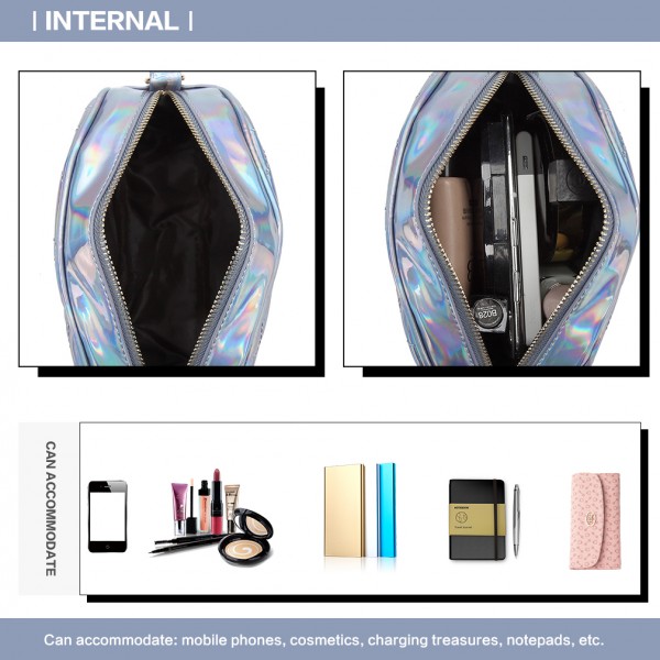 LH6834 - Miss Lulu Quilted Heart and Chevron Cross Body and Bum Bag - Iridescent Light Blue